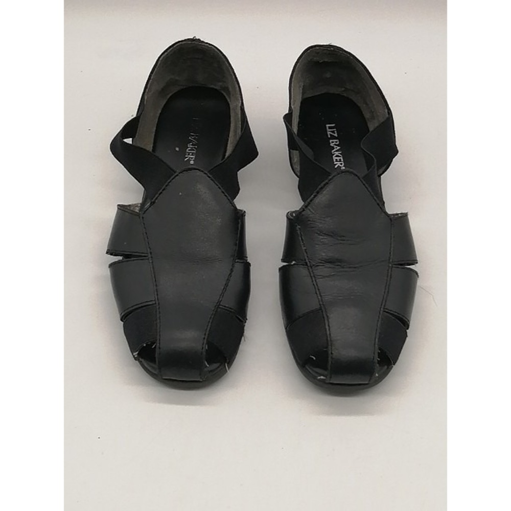 Liz Baker Sandals Womens Black 7 Leather Casual Shoe Stretch Straps 024-2300